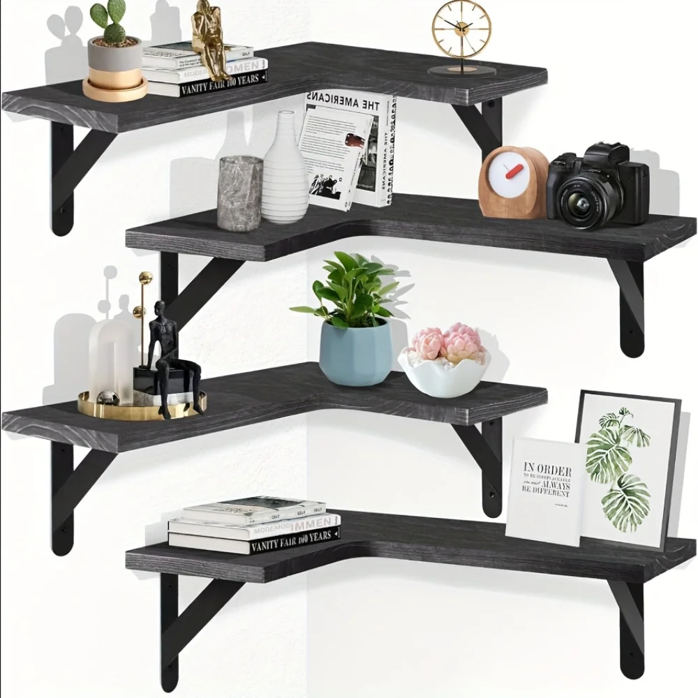 Commercial Kitchen Rack - Półki wiszące z naturalnym wzorem drewna,